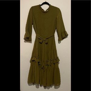 Olive Green Swiss Dot Dress